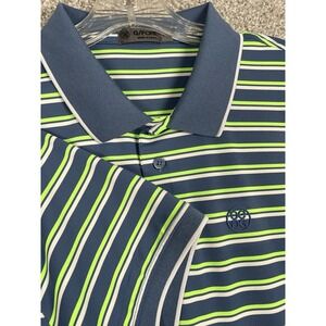 G/Fore Polo Shirt Perforated Striped Neon Green Blue Golf Stretch Mens Preppy XL